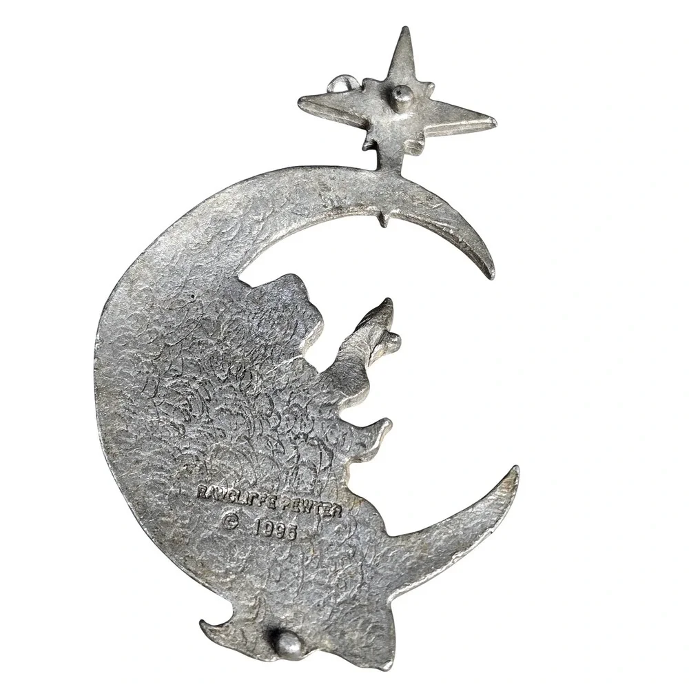 Rawcliffe‎ Pewter 1995 Angel on Crescent Moon Star Vintage Ornament Celestial